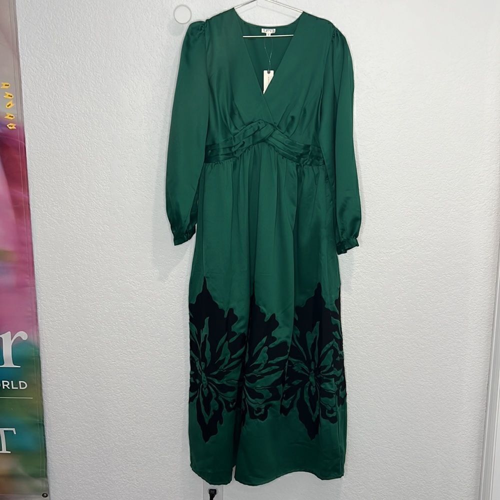 NWT Nikasha Embroidered Satin Dress Emerald Anthropologie XS - Picture 2 of 15